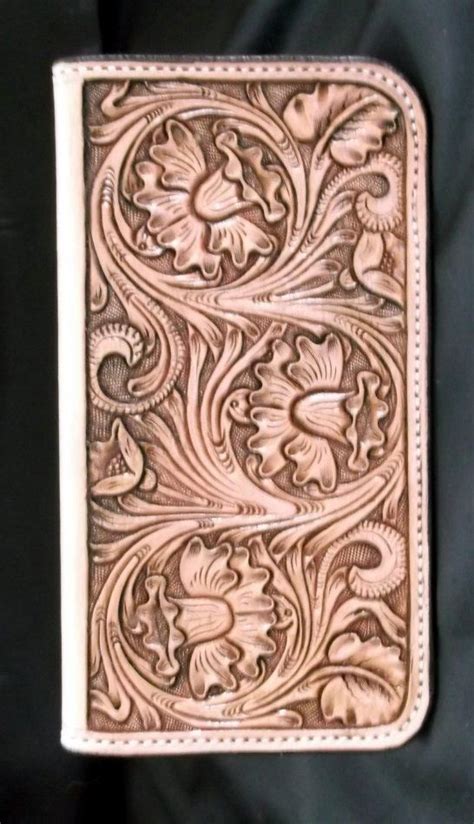 Custom Leather Hand Tooled Floral Checkbook Cover Love The Pattern On