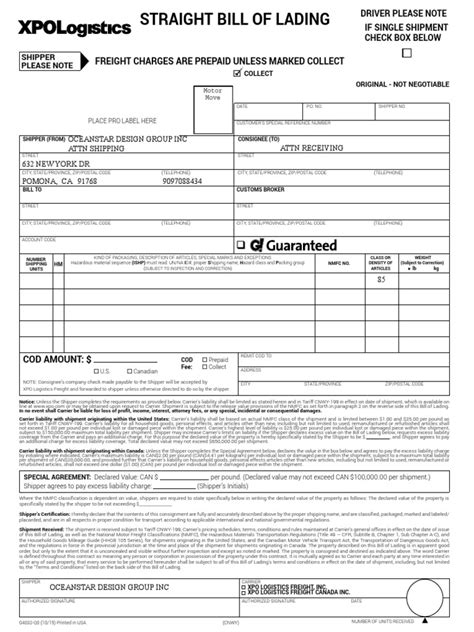 When the gasoline is reached safely to the. XPO Logistics | Cargo | Bill Of Lading