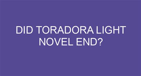 Did Toradora Light Novel End