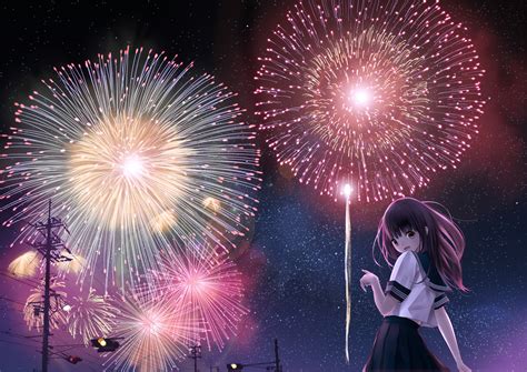 Stars Fireworks Night Sky Girl Art Beautiful Pictures