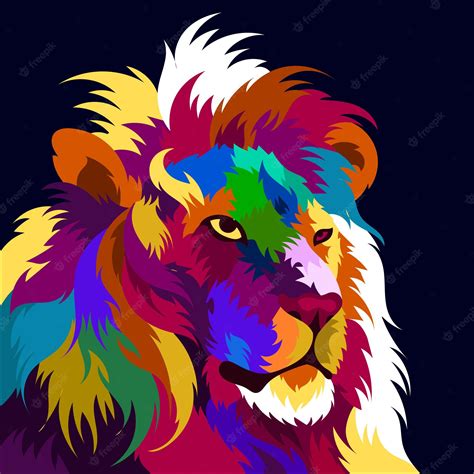 Premium Vector Illustration Colorful Lion Head With Pop Art Style