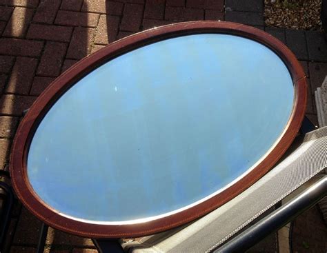 Antique Victorian Oval Wooden Inlaid Framed Bevelled Mirror 29 X