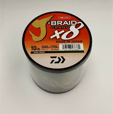 Daiwa J Braid X8 GRAND Braided Line DARK GREEN 10lb 3000yd JBGD8U10