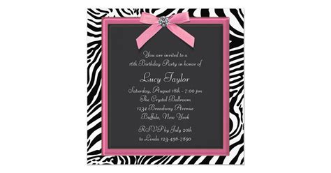 Pink Zebra Birthday Party Card Zazzle