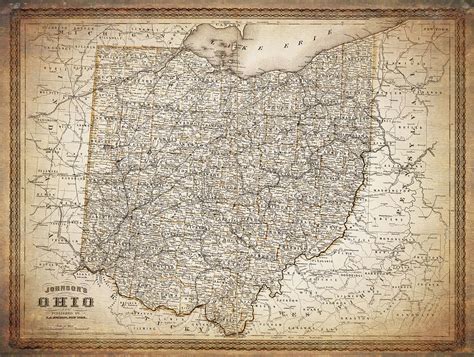 Historical Map State Of Ohio 1864 Sepia Photograph By Carol Japp Fine