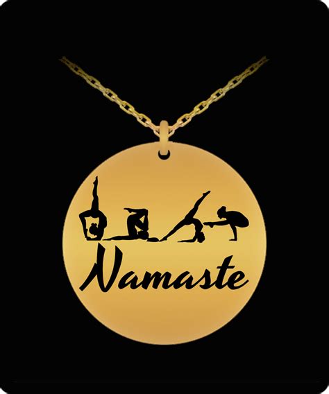 Namaste Yoga Poses 1 Inch Diameter Gold Toned Etched 18k Gold Plated 20