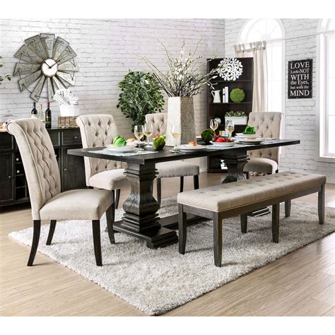 Furniture Of America Reagan Transitional Antique Black 84 Inch Dining