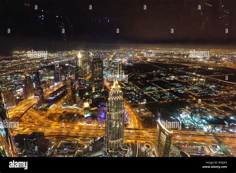 Night Views Of Dubai From Burj Khalifa Uae Stock Photo Alamy