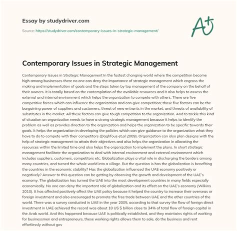 Contemporary Issues In Strategic Management Free Essay Example
