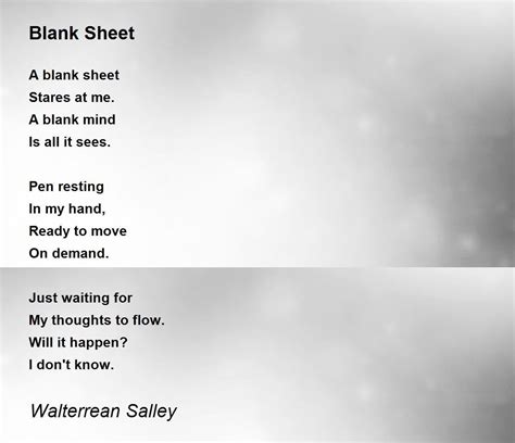 Blank Sheet Blank Sheet Poem By Walterrean Salley