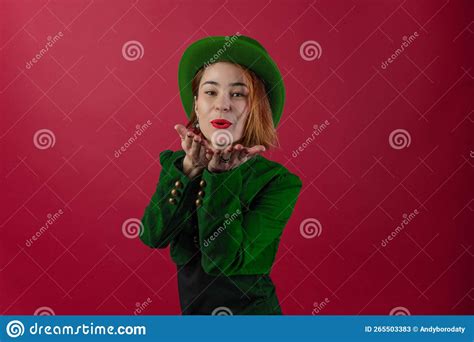 St Patricks Day Leprechaun Model Woman On White Stock Image Image Of