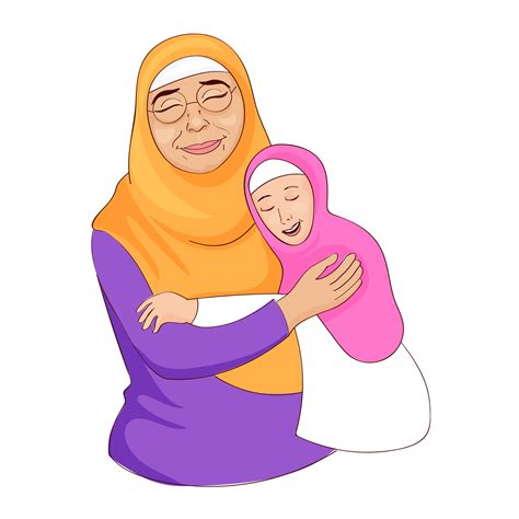 Islamic Young Girl Hugging Grandmother On White Background 23326115
