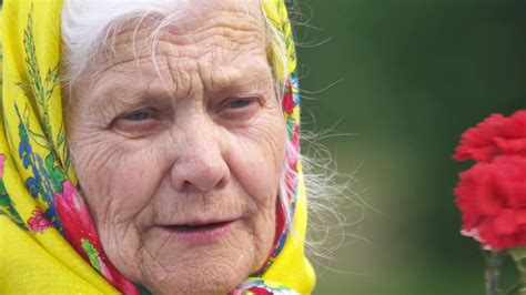 09 05 2018 Ukraine Kiev Close Up Portrait Old Talking Grandma