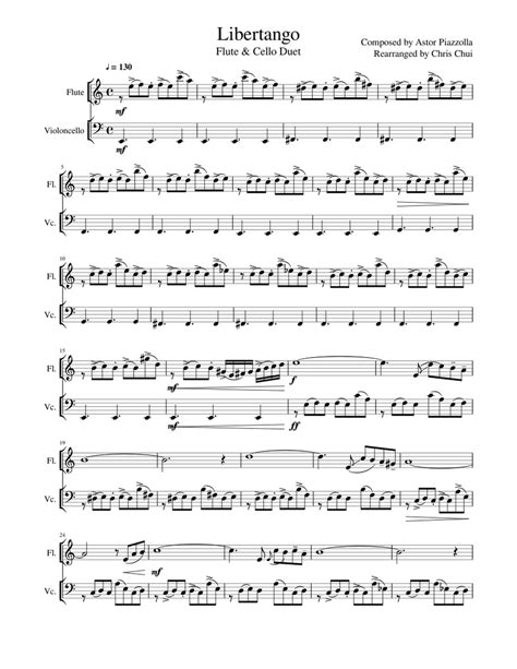 Libertango Sheet Music For Flute Cello Mixed Duet