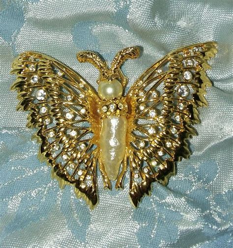 Kenneth Jay Lane Kjl Large Goldplated Signed Crystal Butterfly Brooch