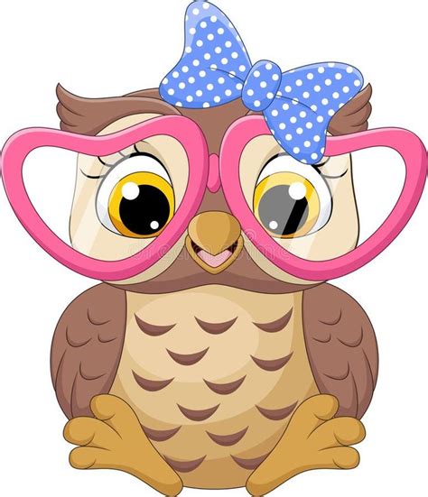 Cute Little Owl Girl Wearing Pink Glasses Stock Vector Illustration