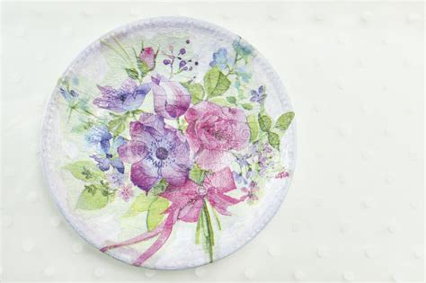 Decoupage Decorated Plate With Flower Pattern Stock Image Image Of