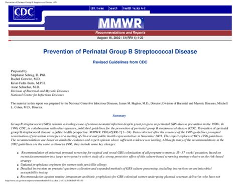 Pdf Prevention Of Perinatal Group B Streptococcal Disease Kristi Fultz Butts