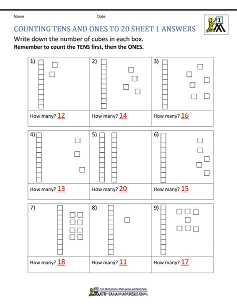 Place Value To 20 Worksheets