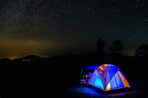 Premium Photo The Camping Tent In The Night Mountain Under A Starry Sky