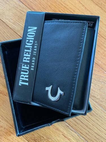 True Religion Mens Leather Wallet Trifold Tr Black Rfid New In