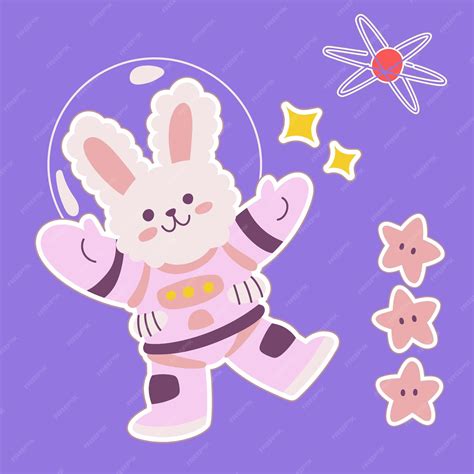Premium Vector Cute Astronaut Rabbit Sticker Vector Illustration