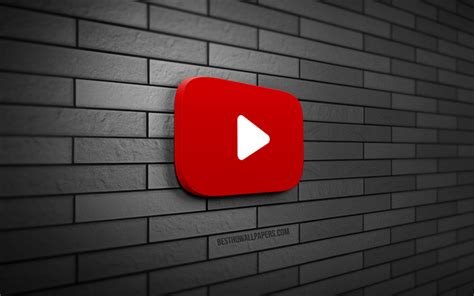 Download Wallpapers Youtube 3d Logo 4k Gray Brickwall Creative