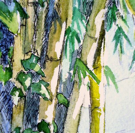 Bamboo Forest Original Watercolor Painting With Pen Detail Etsy