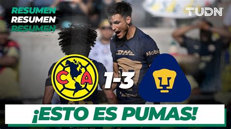 Resumen y goles América 1 3 Pumas Tour águila 2022 TUDN YouTube