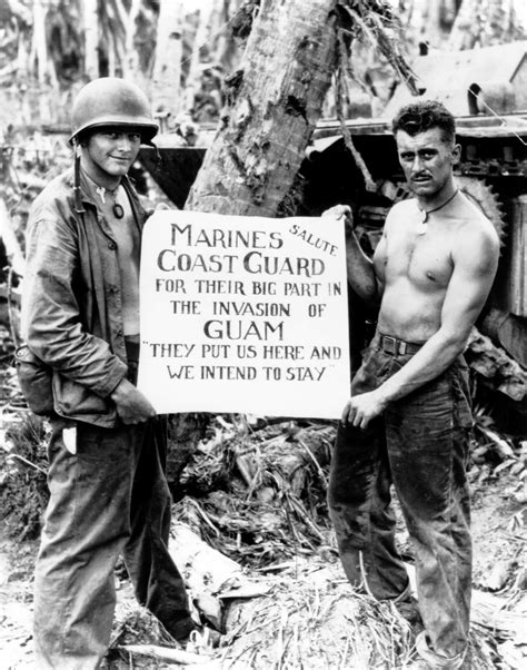 Photo Us Marines Showing Their Appreciation To The Us Coast Guard During The Invasion Of Guam