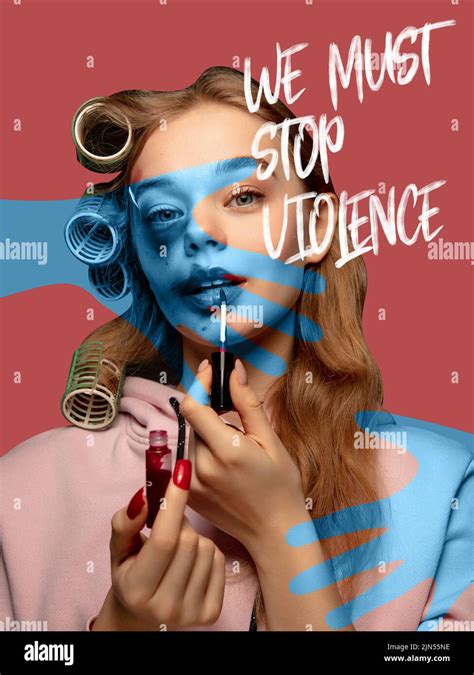 Conceptual Contemporary Art Collage Concept Of Human Rights Stop Violence Against Woman