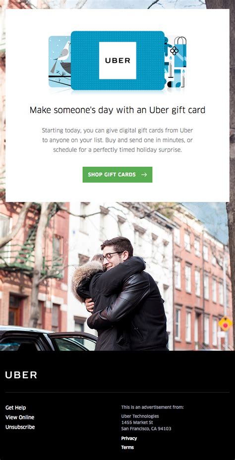 Schedule a perfectly timed surprise, or make someone's day today. Uber gift cards are now available | Really Good Emails