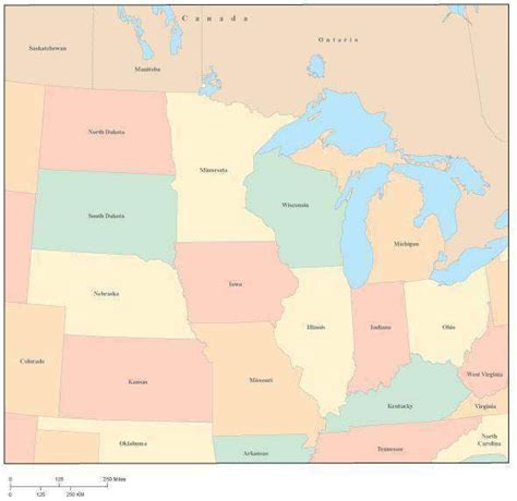 Usa Midwest Region Map With State Boundaries