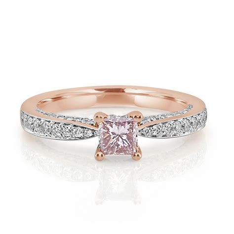 Real 088ct Natural Fancy Pink Diamond Engagement Ring 18k Solid Gold