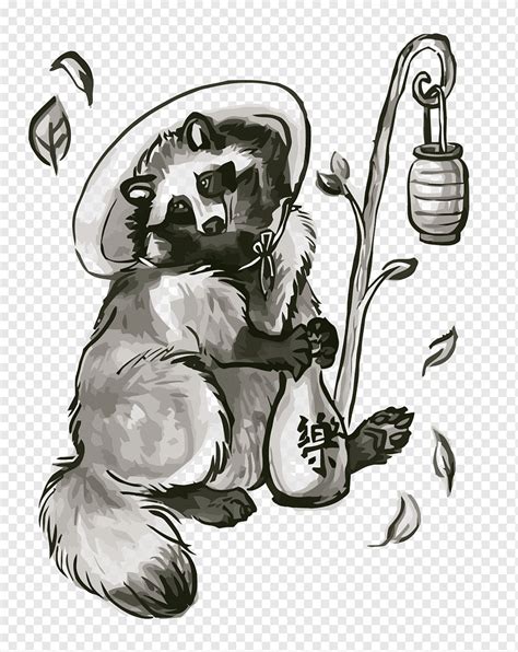 Japanese Raccoon Dog Visual Arts Drawing Ink Wash Painting Raccoon
