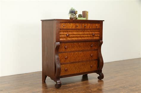Empire Antique 1840 Cherry And Curly Birdseye Maple Chest Or Dresser