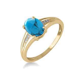 Yellow Gold Oval Cut Natural Turquoise Diamond Ring Gemologica A