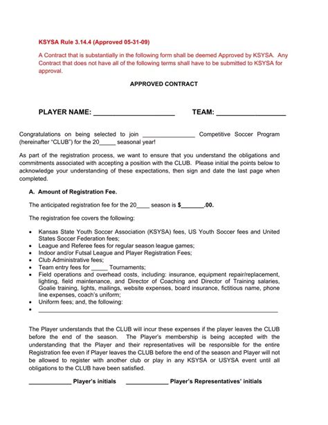 Soccer Player Contract Form ≡ Fill Out Printable Pdf Forms Online