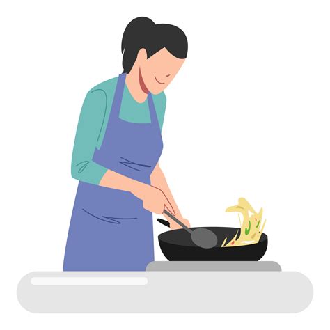 Woman Cooking In The Kitchen Women Wear Aprons Mother Cooks In The Pan Hobby Food Breakfast