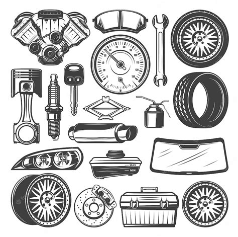 Premium Vector Car Spare Parts And Instruments Vector Sketch Set