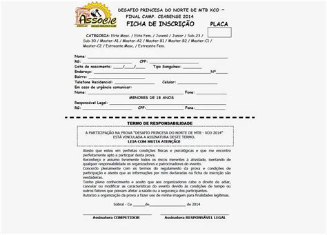ASSOCIC Associação Sobralense de Ciclismo FICHA DE INSCRIÇÃO