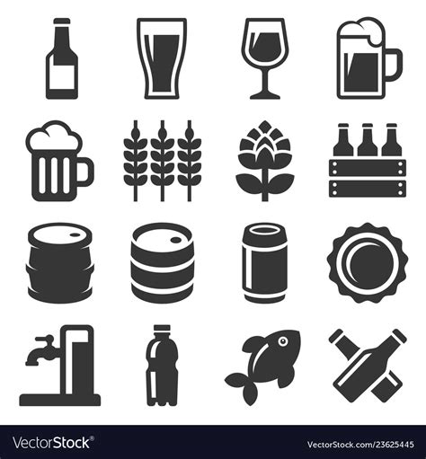 beer icons set on white background royalty free vector image