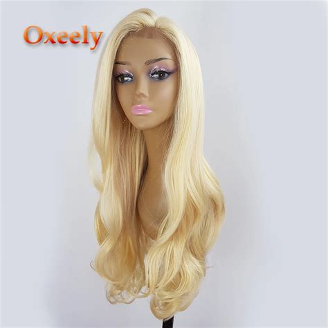 Oxeely Long Blonde Color 613 Synthetic Lace Front Wigs Glueless Natural Wave Lace Front Wigs