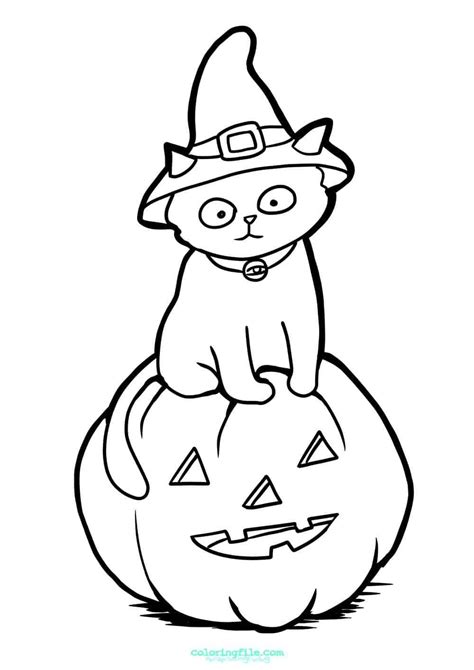 Halloween Cat With Sitting On Pumpkin Coloring Pages Pumpkin Coloring