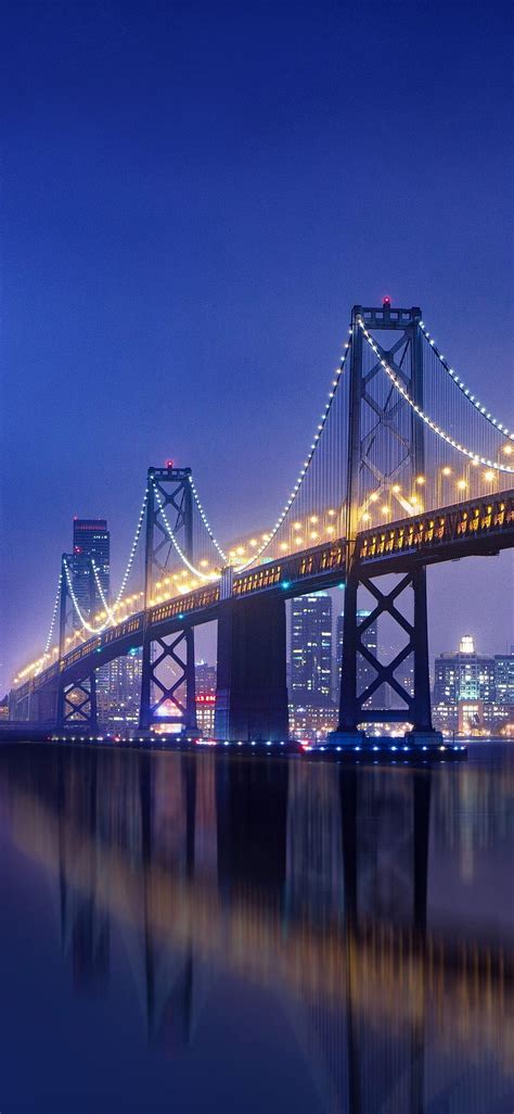 Bay Bridge San Franciscooakland Night City Lights Urban World