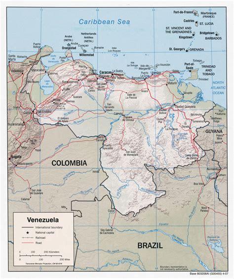 Large Political Map Of Venezuela With Relief Roads And Major Cities