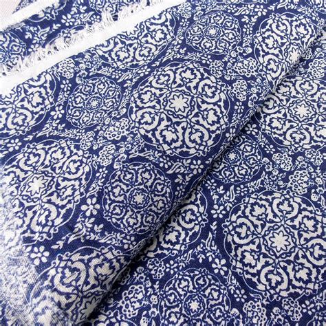 Blue And White Porcelain Print Cotton Linen Fabric Material For Home