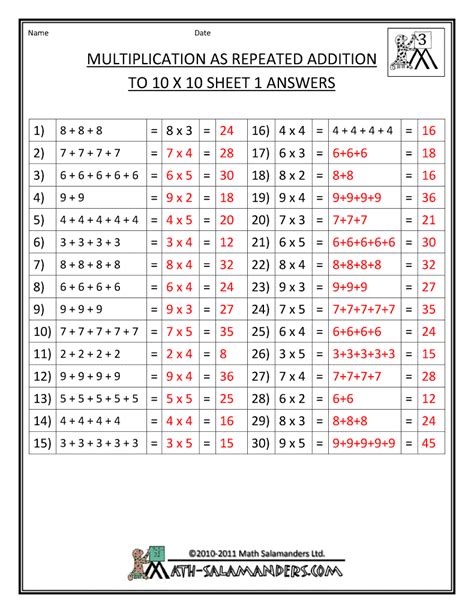 Multiplication Worksheet With Answer Key