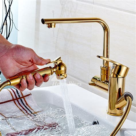 Some people find gold kitchen faucets to be expensive compared to other finishes. Gold Kitchen Faucet Single Hole Polished Brass Pull Out ...