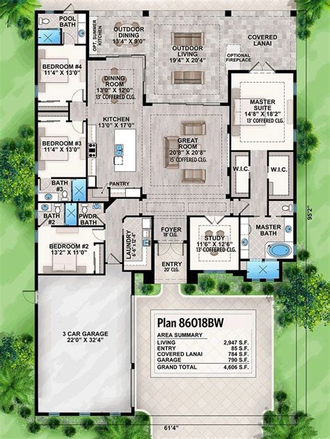 Single Story 4 Bedroom Florida Home Floor Plan Florida House Plans